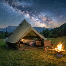 4 Season Bell Tent 16.4FT, Green Waterproof Glamping Yurt Tent with Stove Jack, Fits 10 People Family Camping Tent for Outdoor Parties & Camping