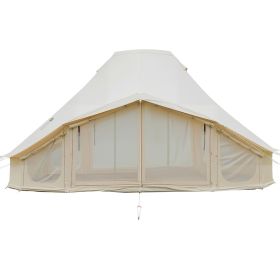 Canvas Bell Tent, 4 Seasons 19.7 x 13.12 x 10.17 ft Yurt Tent for Camping with Stove Jack, Poly-Cotton Canvas Breathable Holds up to 12 People