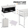 4FT Portable Folding Camping Table with Storage, Aluminum Outdoor Cooking Station with 2 Adjustable Legs, Black