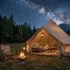 4 Season Bell Tent 9.8 FT, Beige Waterproof Glamping Yurt Tent with Stove Jack, Fits 4 People Family Camping Tent for Outdoor Parties & Camping