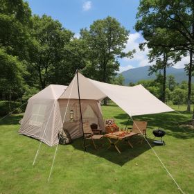 5.72m² Inflatable Camping Tent, Easy Setup 4 Season Windproof Glamping Tent with Mesh Windows & Pump, Outdoor Cotton Tent (Main Material: oxford fabric, Main Color: Beige)