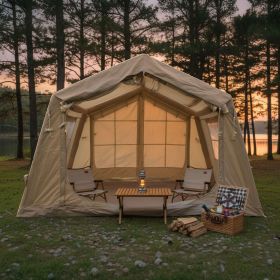8 m ² Inflatable Tents for Camping, Blow Up Tent with Hand Pump, Easy Setup InflatableTent 4 Season Tent (Color: Beige)