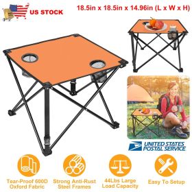 Fresh Fab Finds 1Pc Foldable Camping Table Portable Picnic Table Lightweight Travel Desk with 2 Cup Holders Carrying Bag (Color: Orange)