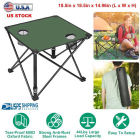Fresh Fab Finds 1Pc Foldable Camping Table Portable Picnic Table Lightweight Travel Desk with 2 Cup Holders Carrying Bag (Color: Green)