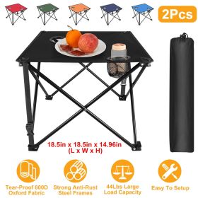 Fresh Fab Finds 2Pcs Foldable Camping Table Portable Picnic Table Lightweight Travel Desk with 2 Cup Holders/Table Carrying Bag (Color: Black)