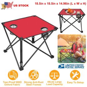 Fresh Fab Finds 1Pc Foldable Camping Table Portable Picnic Table Lightweight Travel Desk with 2 Cup Holders Carrying Bag (Color: Red)