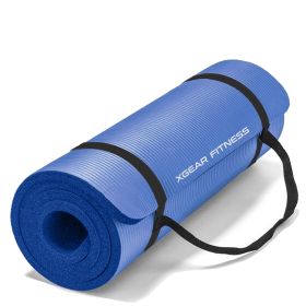 Thick Travel Yoga Mat with Carrying Strap (Color: Blue)